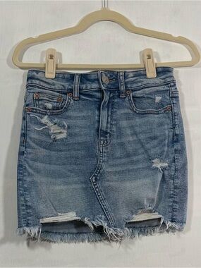 American Eagle Outfitters Blue Distressed Denim Mini Skirt